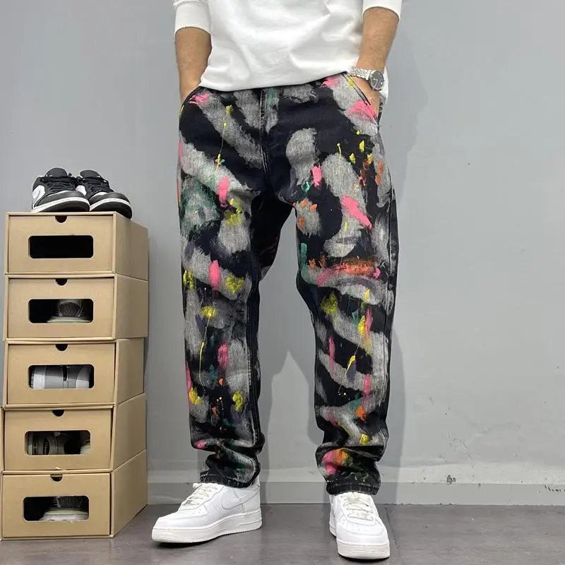 شخصية رسمت الكتابة على الجدران الطباعة صالح مستقيم الجينز الرجال فضفاض مايكرو مدبب بنطلون شارع العليا المألوف Ruoshuai