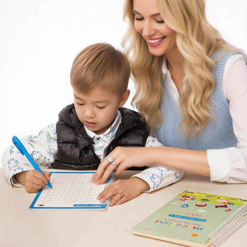 4PCS Kids Practic Reusable Magical Writing Book Copybooks With Pen Free Wiping Children Handwriting Learning Educational Toys