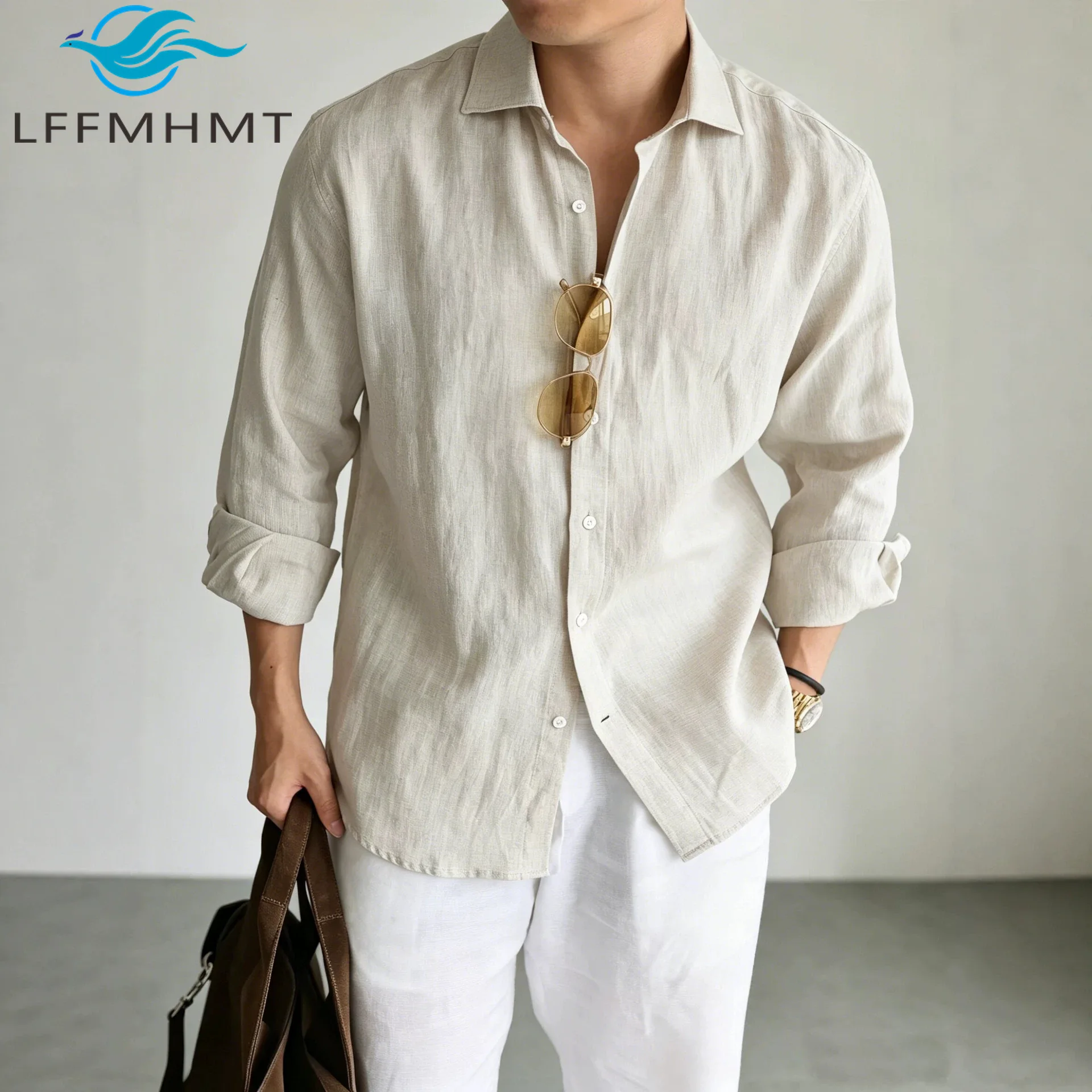 100% Linen Good Quality Men's Casual Shirt Autumn New Fashion Solid Color Old-money Style Loose Fit Sun-protection Coats Male