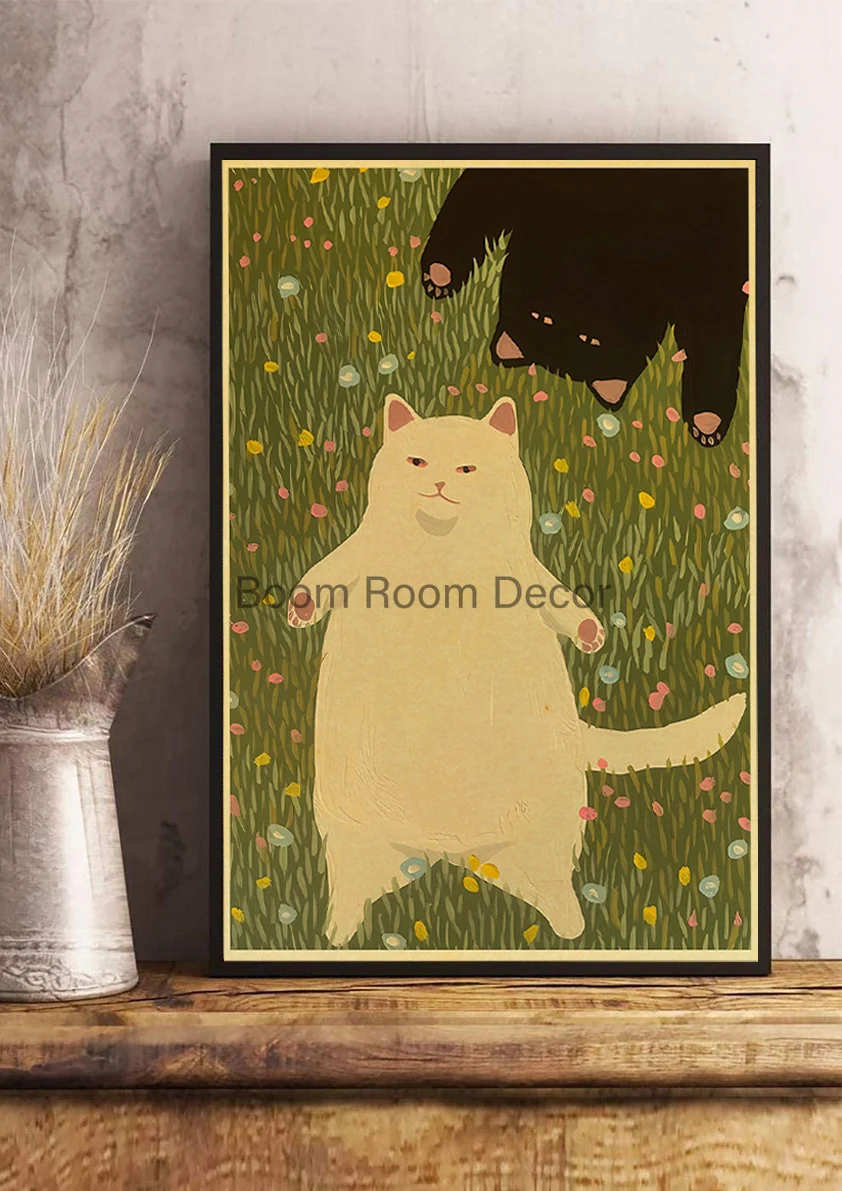 Fun And Cute Lover Cat Paper Poster Graffiti Picture Retro Personality Paper Wall Sticker Retro Bar Cafe Home Room Gift Decor