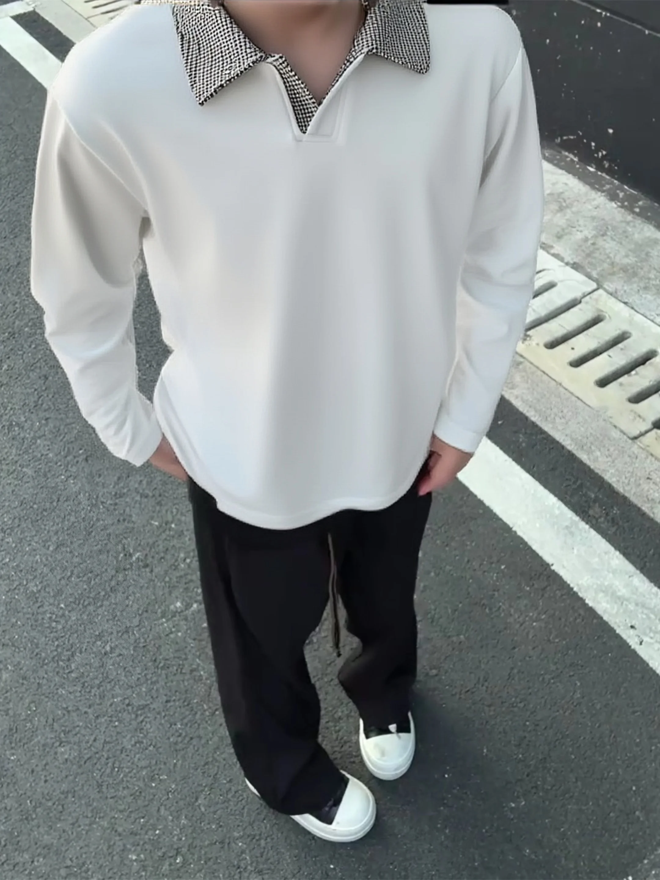 

Мужская рубашка Cleanfit в клетку с длинным рукавом, V-образным вырезом, осенне-зимняя, в американском стиле, для ношения под одеждой, имитация двухслойного комплекта