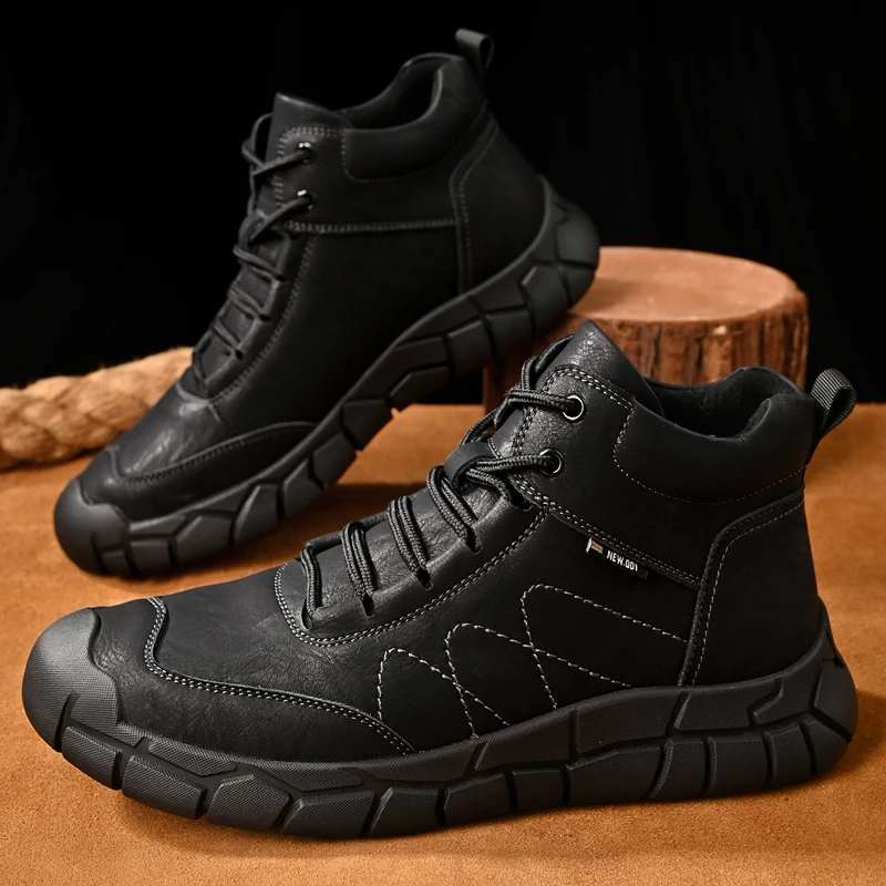 

Походные ботинки, мужские кроссовки из искусственной кожи босиком, мужские уличные нескользящие туфли на шнуровке с мехом, теплая парусиновая обувь