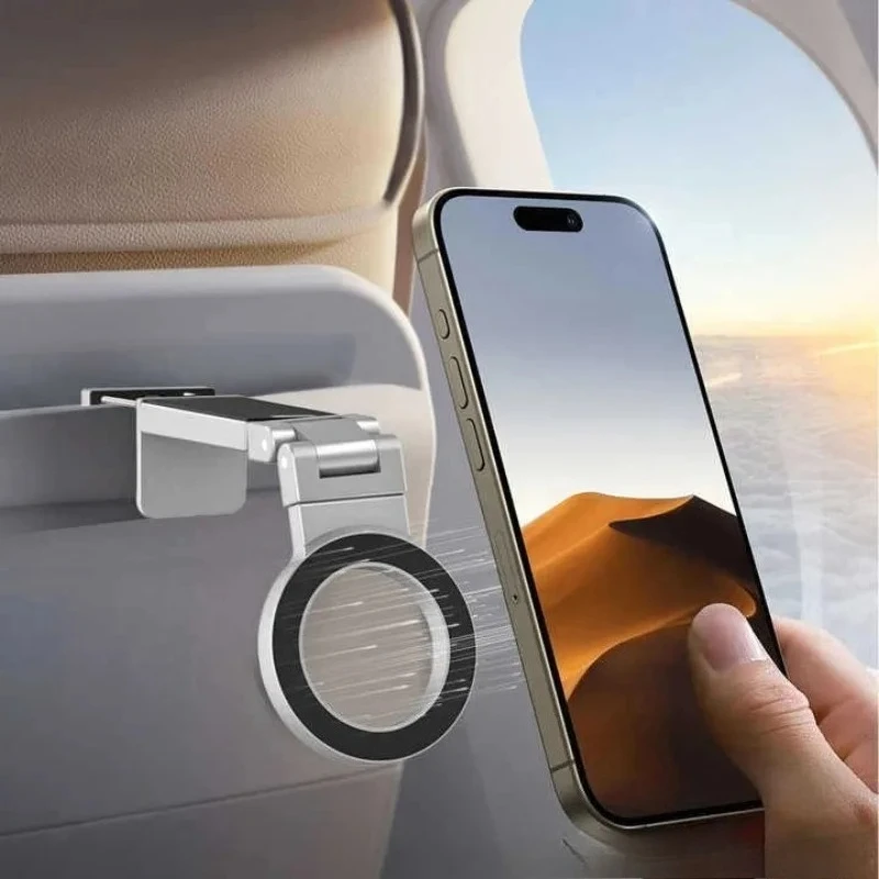 

Universal Magnetic Phone Holder Travel Essentials Flexible Rotation Hands-Free Airplane Train Desktop Folding Phone Mount Stand