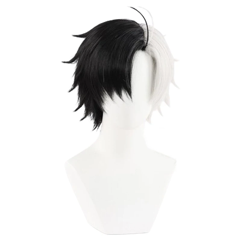 Haruka Sakura Cosplay Wig, L-email Wig, Cabelo Sintético, Curto Preto e Branco, Resistente ao Calor, Anime, 30cm