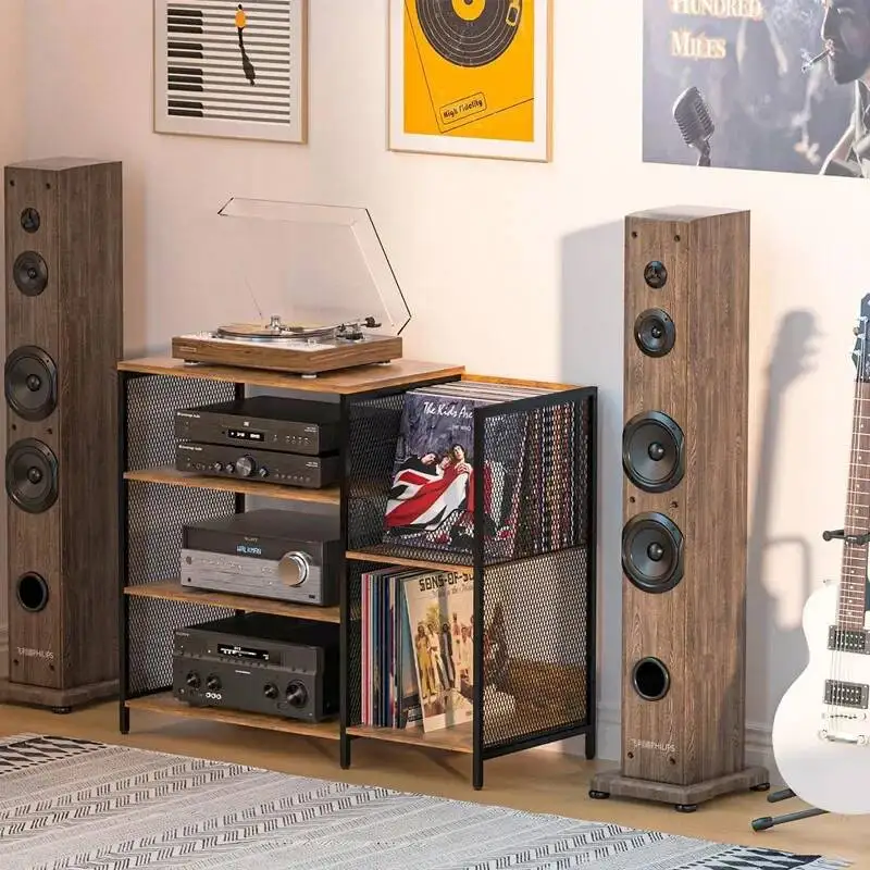 New record player rack record amplifier table vinyl record storage rack living room CD rack iron wood