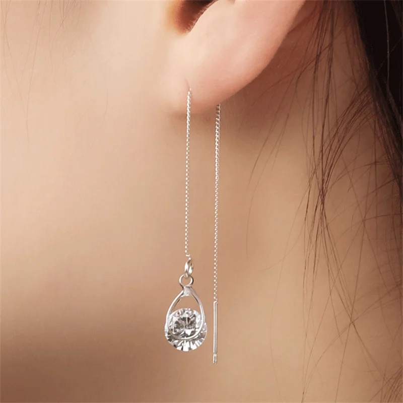 Style Zircon Water Drop Long Tassels Chain Earrings Weeding Jewelry Decorations