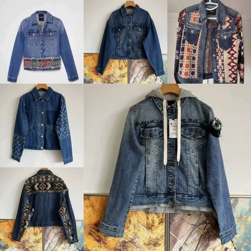 Chaqueta vaquera retro original española europea y americana para mujer, chaqueta informal holgada con lentejuelas bordadas pesadas