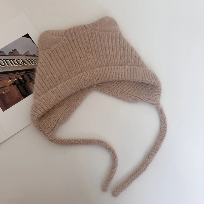 Hat Earflap Women Winter Angora Knit Beanie Design Warm Accessory For Cold Weather Autumn Outdoor Skiing Holiday