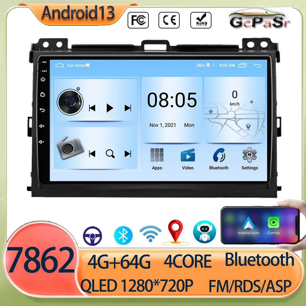 

Android 13 Multimedia For Toyota Land Cruiser Prado 120 3 Lexus GX470 J120 2003 - 2009 Player GPS Stereo Navigation Radio Screen