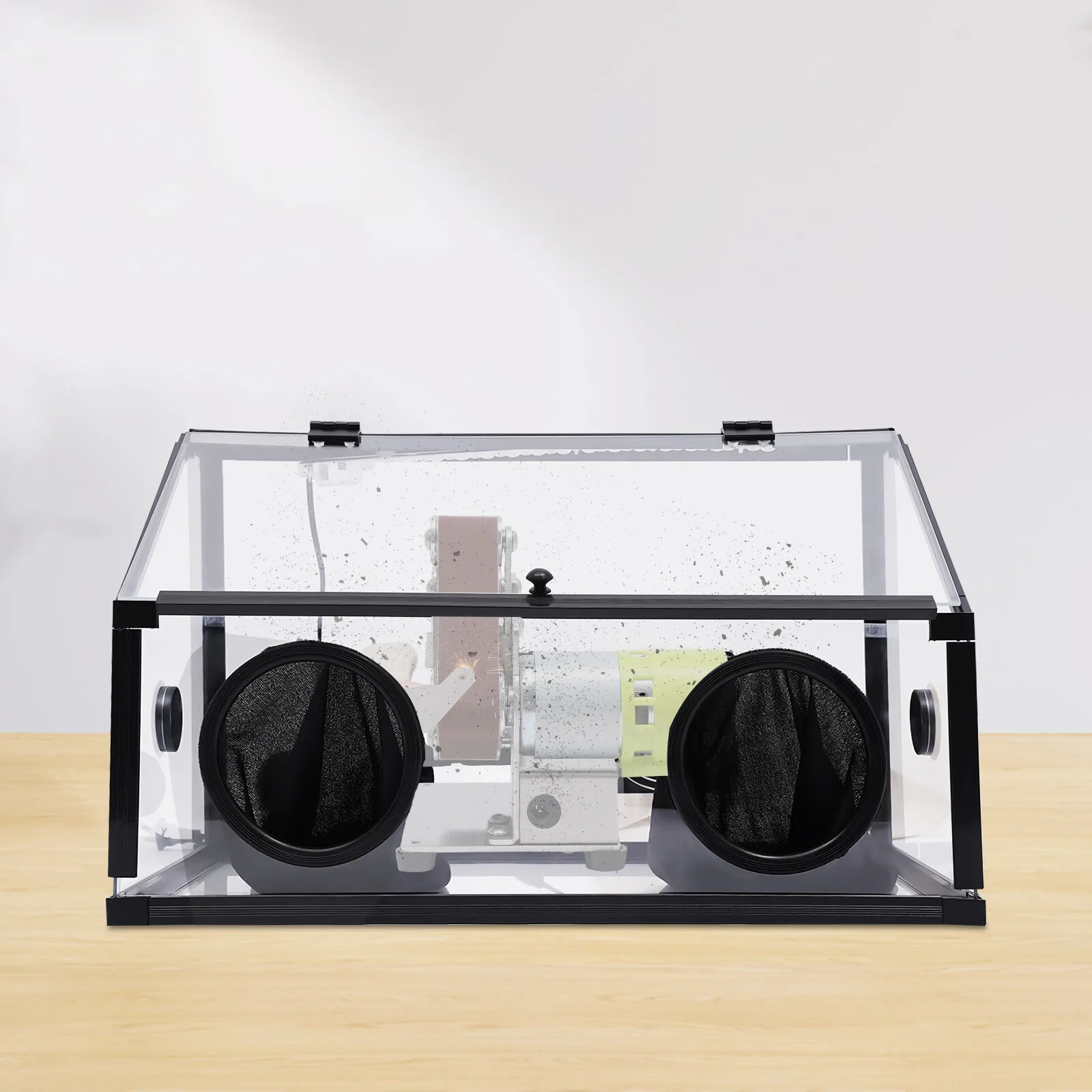 Fully Enclosed Electric Grinding Table Polisher Dust Box Acrylic Cover+LED Light