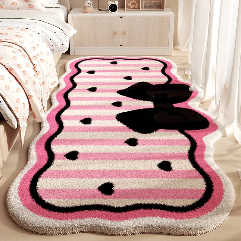 Pink Princess Style Children Room Bedside Carpet Girls Bedroom New Irregular Bow Carpet Special Shape Living Room Large Area Rug