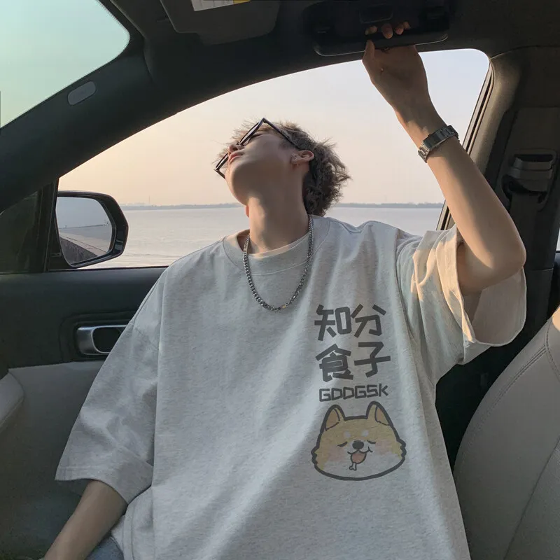 

Men's Cotton T-shirts White 5XL Mens Oversized T Shirt Summer Casual Wear Letter Anime Print Tee Shirts for Men Male Clothes