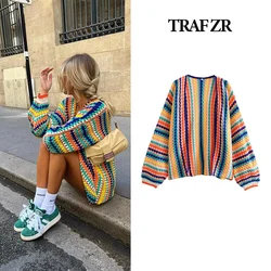 TRAF ZR Women's Warm Cardigan Crop Knit Sweater Autumn Outerwear Y2k Plus Size Women's Clothing Long Sleeve Korean Style Clothes