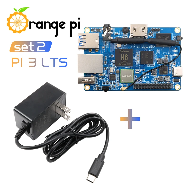 Orange Pi-Alimentation électrique 3 LTS 2G 8G + 5V 3A US Type-C, avec HDMI + WIFI + BTpig, carte Open Source, Run Android 9.0/Ubunary/Debian OS