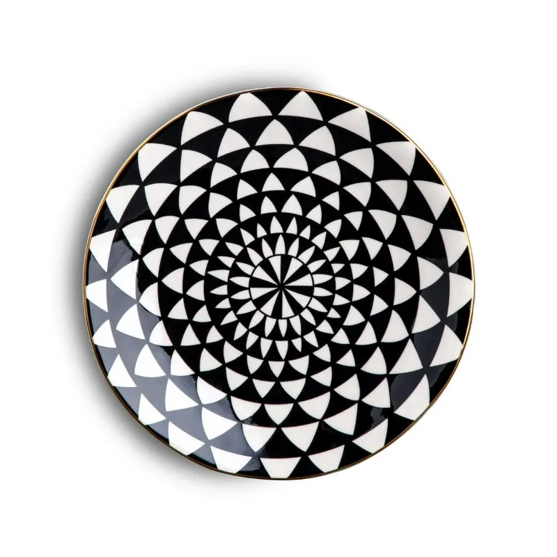 Medallion Ceramic Salad Plate Black and White
