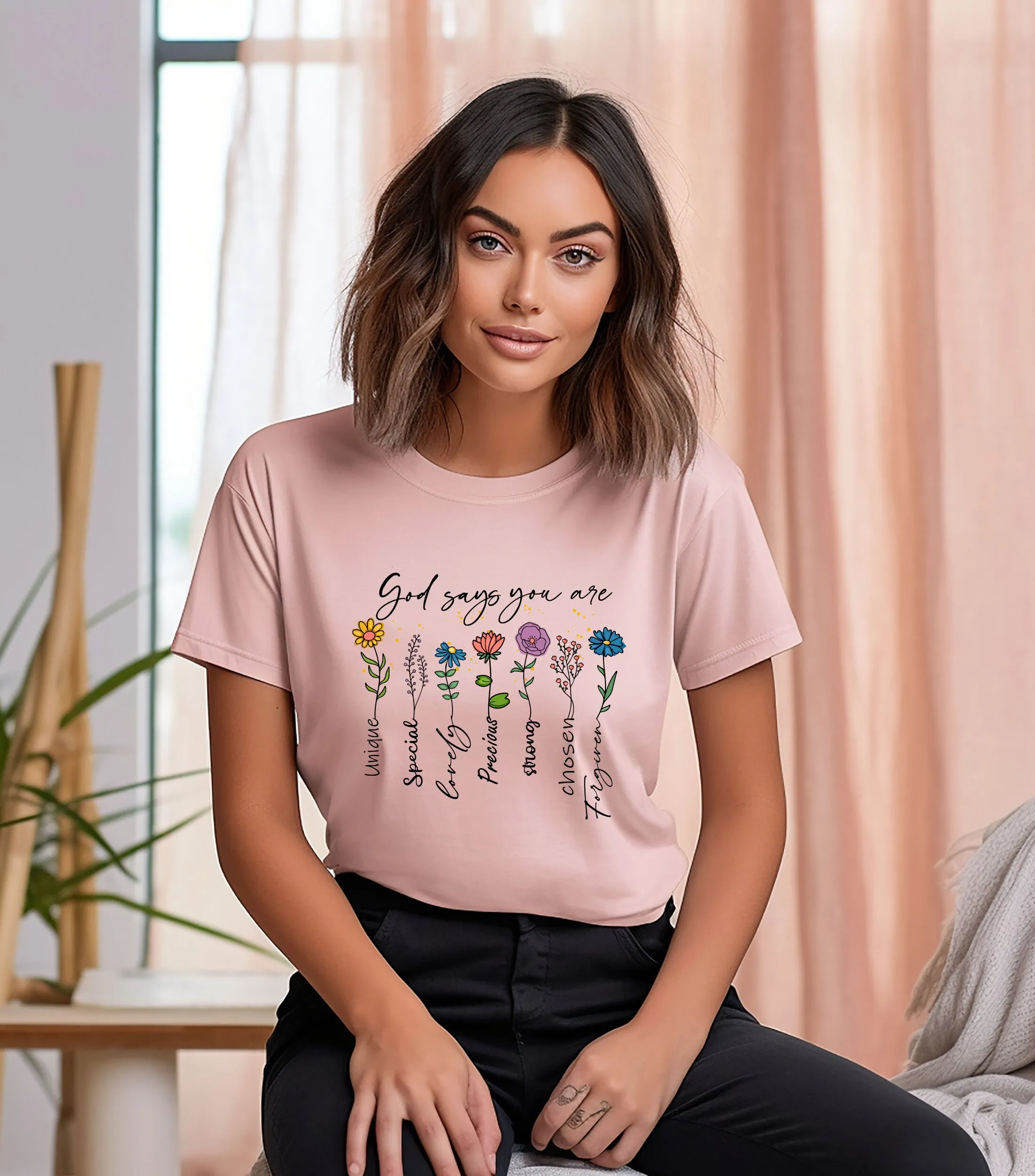 God Says You Are Sweat T Shirt Wild Flower Christian Bible Verse Floral Funny Quotes Jesus