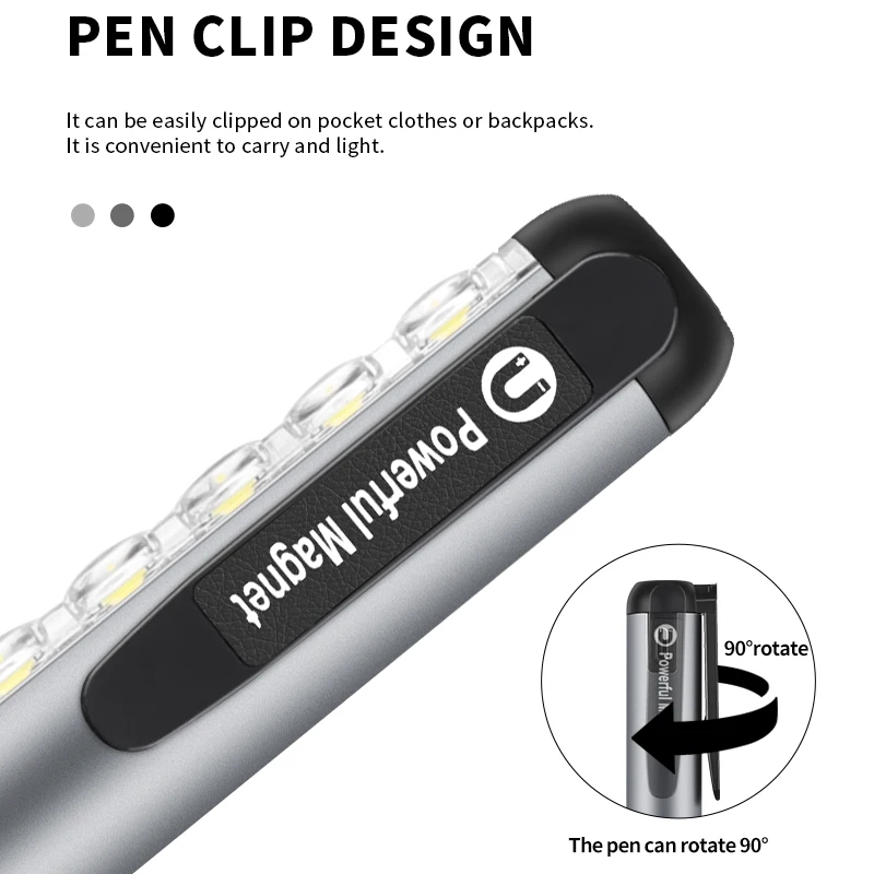 Mini LED Flashlight TYPE-C Charging With Clip Magnet Multi-function Waterproof Work Light Portable Warning Camping Torch Light