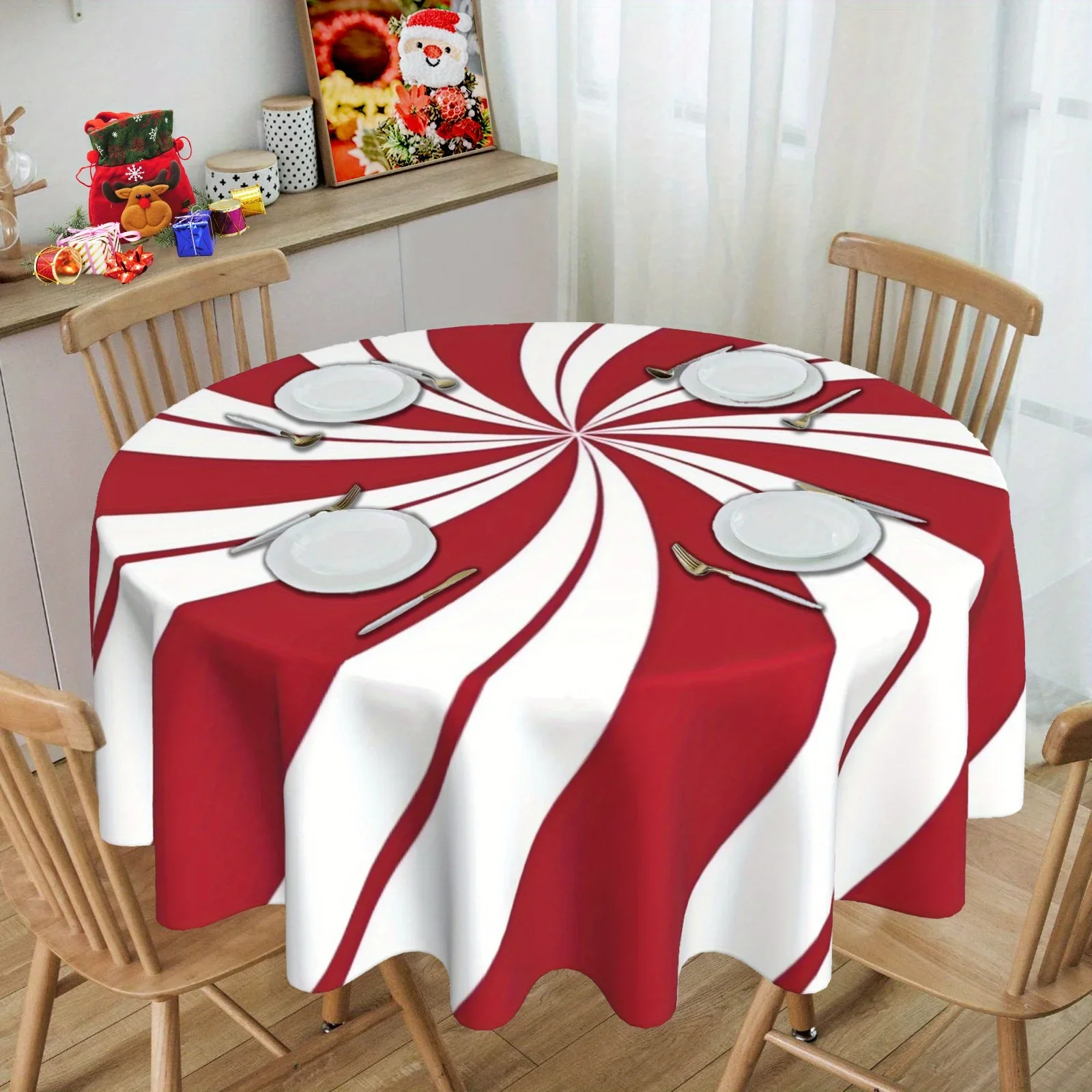 1 piece, circular Christmas tablecloth 60 inches, gingerbread man pattern, resistant to candy stains and washablezyc