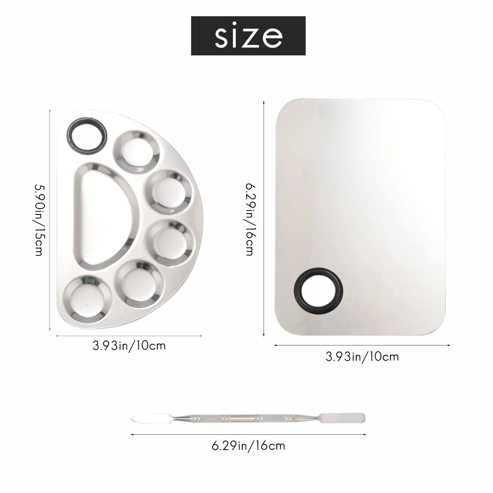 

Makeup Mixing Palette Stainless Steel Cosmetic Palette Professional Nail-Art Palette With Spatula Tool-B51B