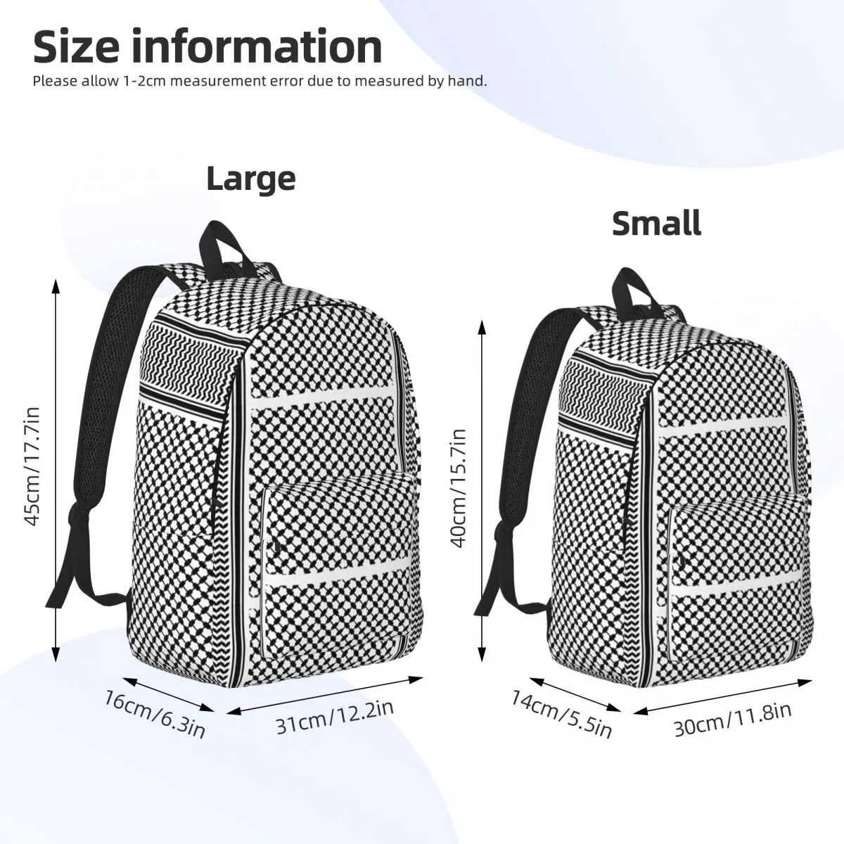 Mochila Keffiyeh árabe negra para hombres y mujeres, bolsas de lona para computadora portátil, mochila para estudiantes al aire libre, senderismo, Palestina, Árabe