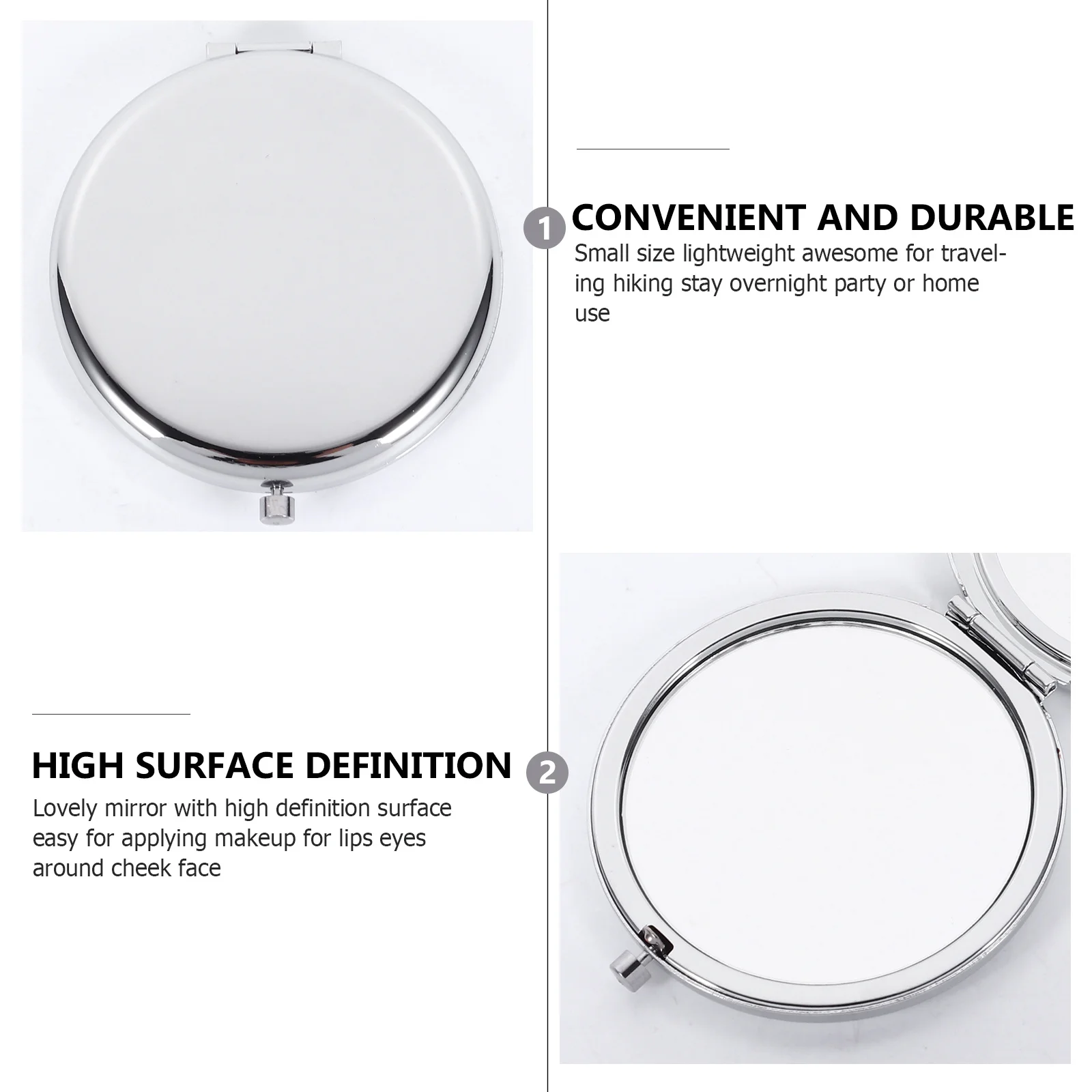 

1Pcs Metal Compact Mirror Foldable Double Sided Portable Mini Round Design for Handbag Easy to Use High Quality