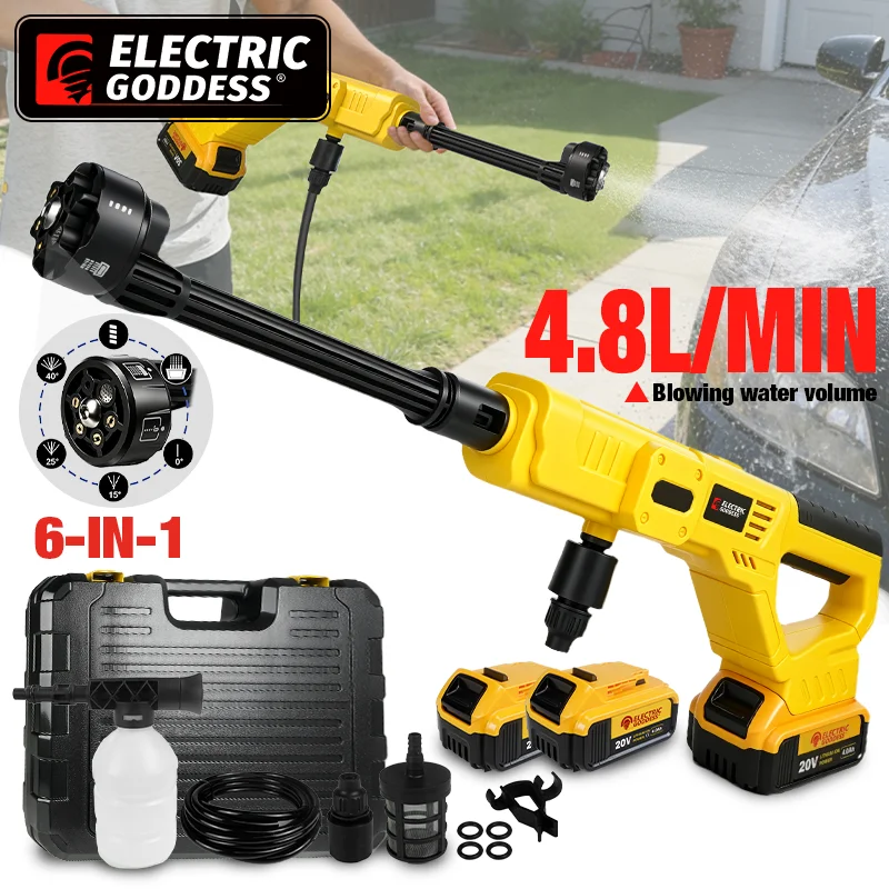 Electric Goddess High Pressure Cleaning Gun 6 IN 1 Electric Car Washing Gun Spray Cleaner Water Gun For Dewalt 20V Battery Pin