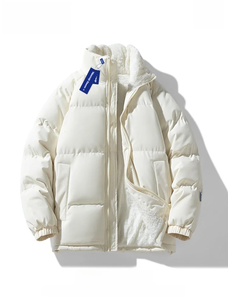 

Wassup Dozen Men's Lamb Velvet Jaet Thiened Cotton Jaet Youthful Inner Fce Autumn Winter Warm Zipper Closure Coat