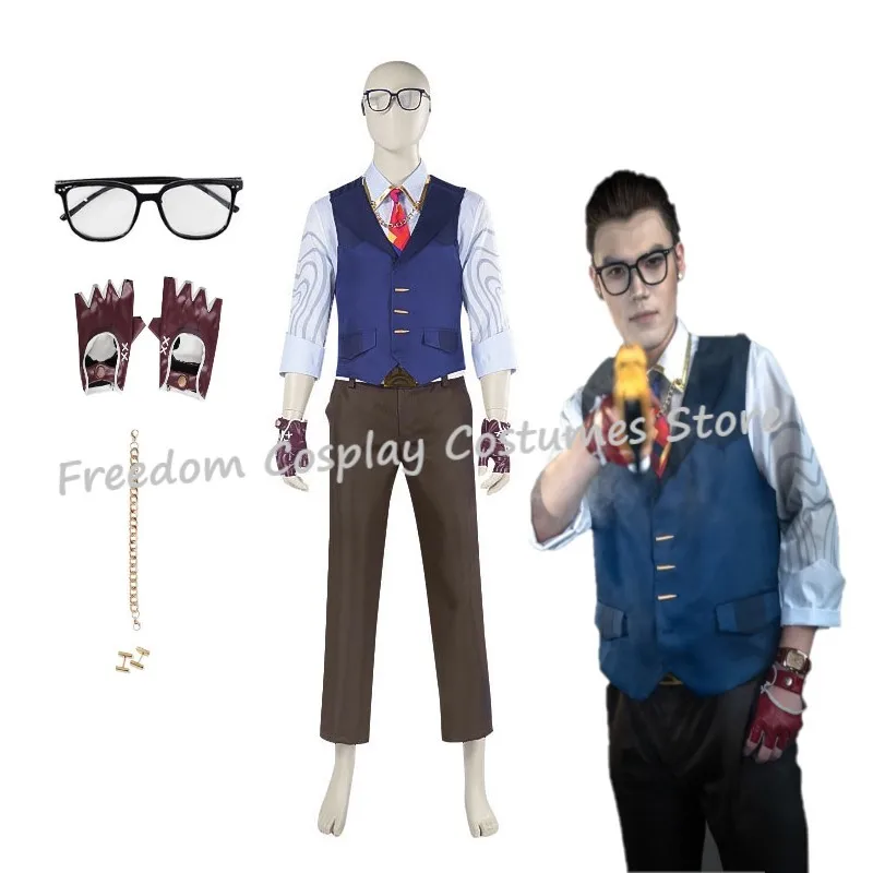 

Anime Game Valorant Chamber Cosplay Costume Male Vest Shirt Gloves glasses Outfit With Accessories Halloween Carnival Suit