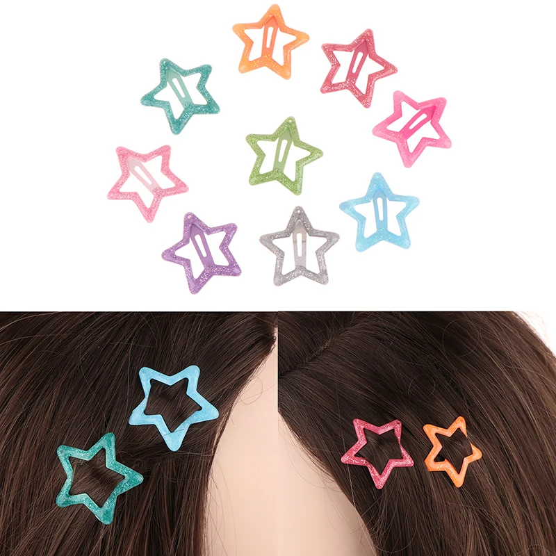 10pcs Cute Fluorescent Star Shape Hair Clips For Girls Children Lovely Hair Decorate Hairpins Kids Hair Accessories