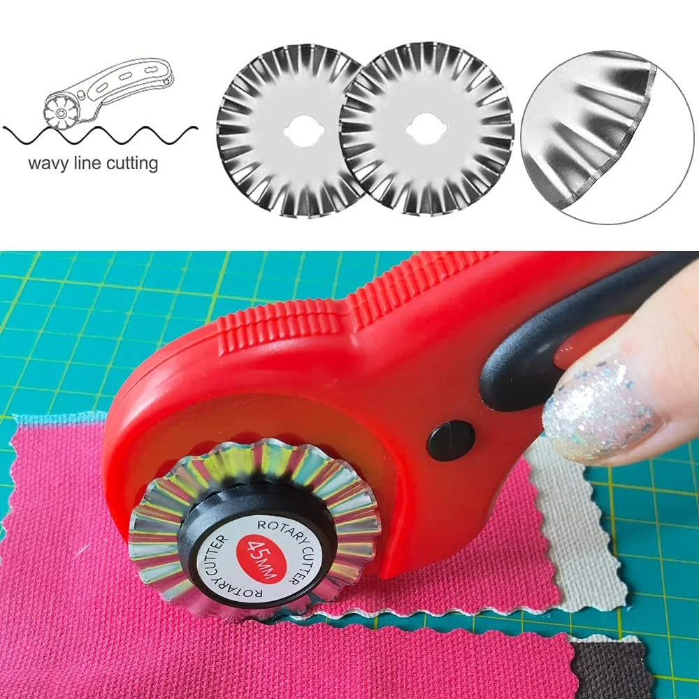 3PCS Rotary Cutter Blades 45MM Serrated Rotary Cutter Blades with Storage Case Rotary Replacement Blade for Leather Fabric Craft