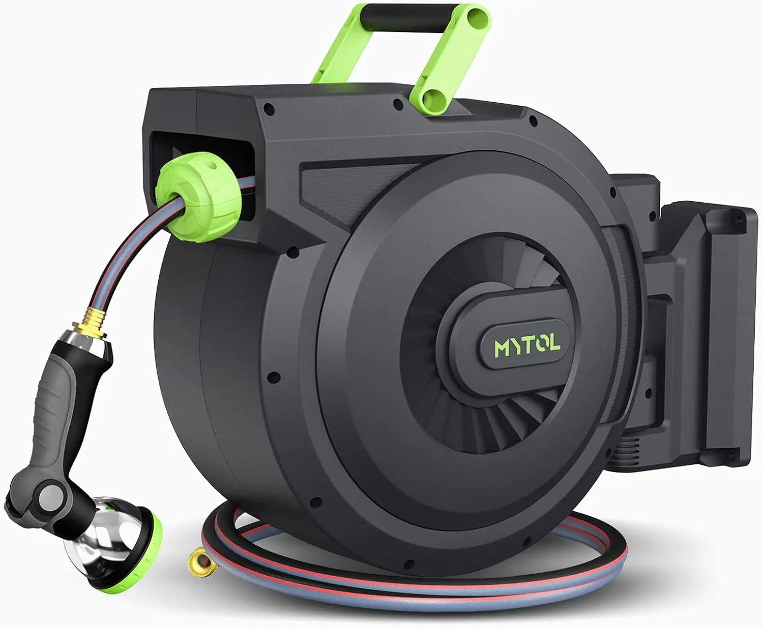 Garden Hose Reel, 1/2 Inch x 100 ft + 6 ft Wall Mount Hose Reel with Automatic Slow Rewind System, Any Length Lock,