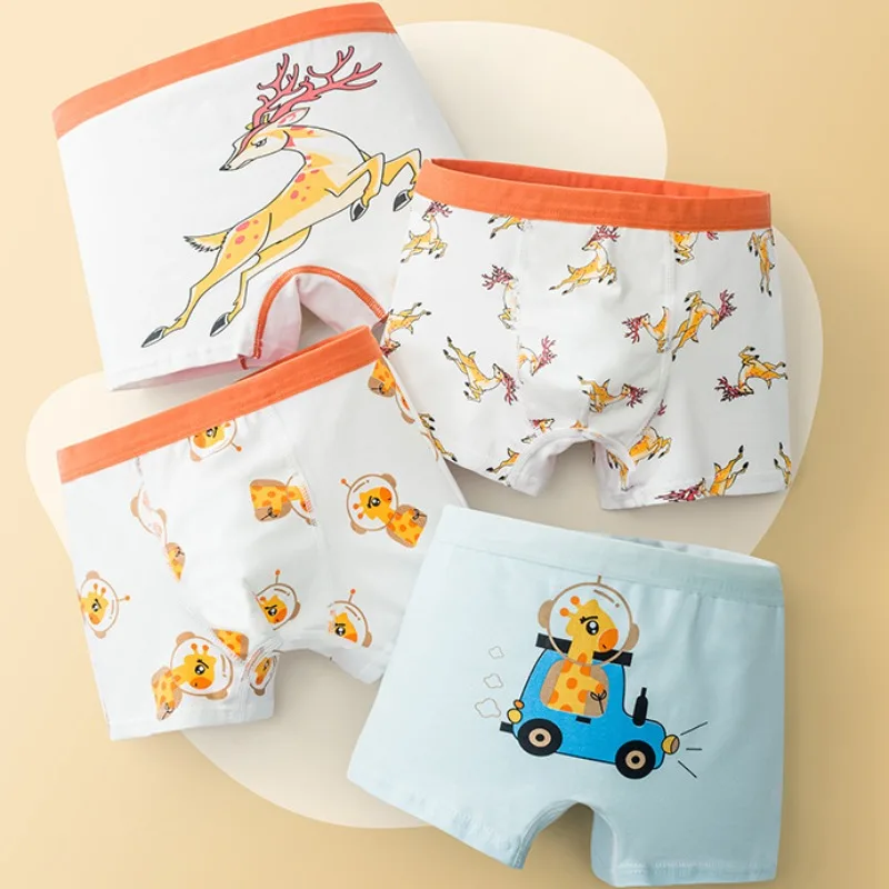 

4PCS Kids Boys Cotton Soft Antibacterial Panties Baby Thin Breathable Comfort Knickers 3+y Young Children Cute Print Underwears
