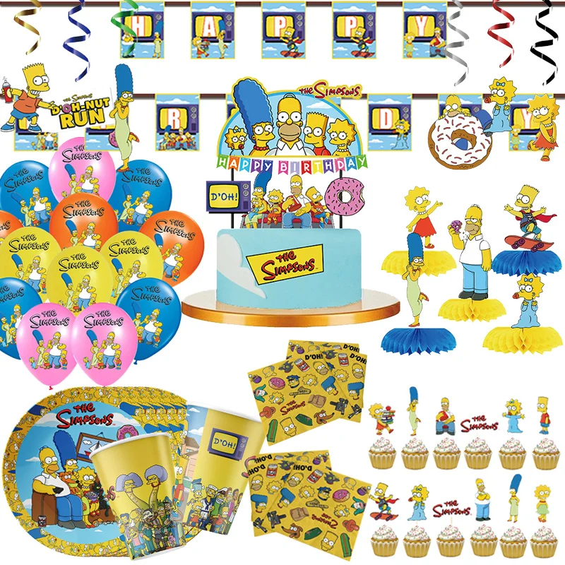 Simpsons Party Supplies Decorations Kids Birthday Disposable Tableware Tablecloth Cups plate Party Theme Favors Boy Set