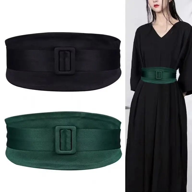 

Женский шикарный атласный широкий пояс в античном стиле, декоративный пояс для платьев и юбок, винтажный модный черный пояс