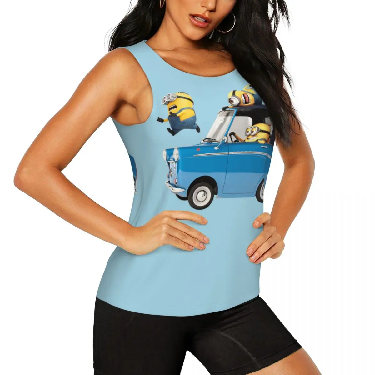 Custom MINIONS In Car Workout Tank Tops Women's Quick Dry Sleeveless Manga Yoga Shirts