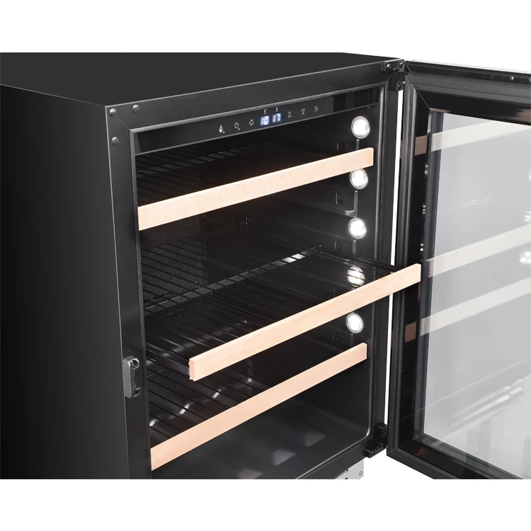 Porta de vidro tripla para geladeira de bebidas com duas cave de vinho elétrica preta de 24 polegadas com temperatura eletrônica 220