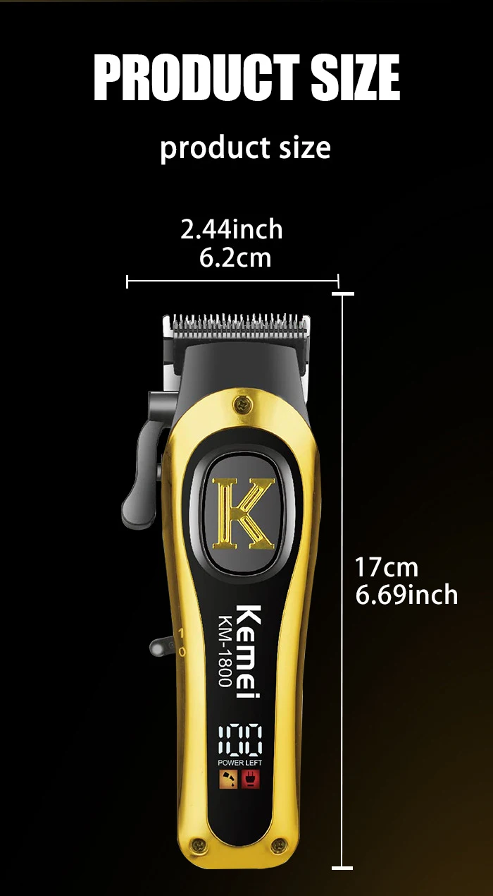 Kemei KM-1800 USB Schnellaufladbare Haarschneidemaschine 1200mA Wiederaufladbare Kabellose Haarschneidemaschine Kemei Elektrischer Haarschneider – Detail 9