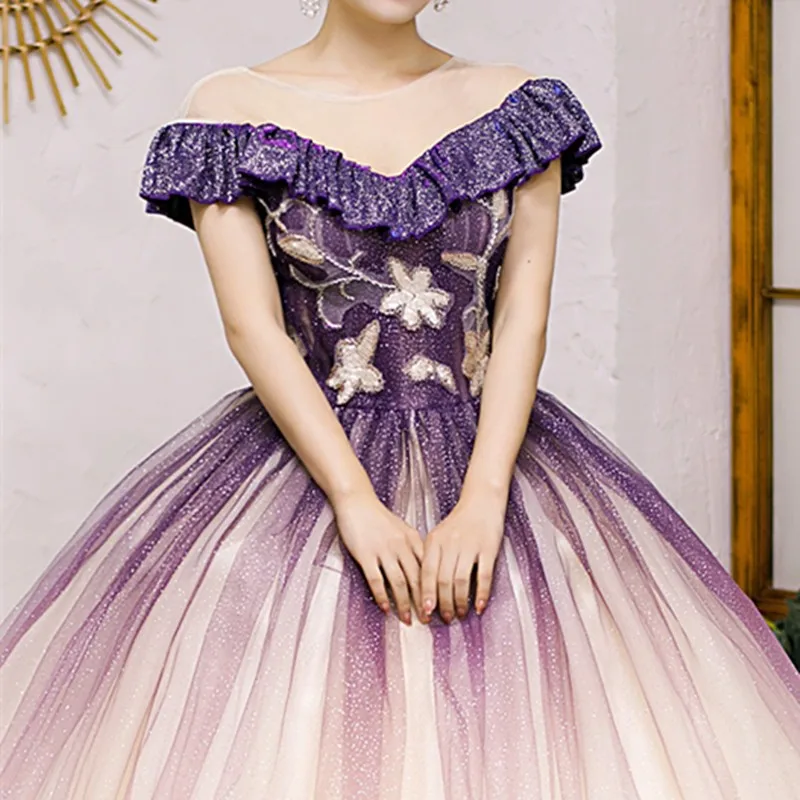  Purple Shining Quinceanera Dresses Classic Ruched Off Shoulder Puff Dress For Prom Elegant Exquisite Vestido  Baile Customized