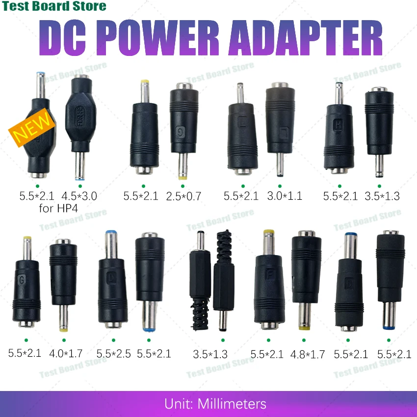 

1Piece DC power converter male and female 5.5 * 2.1 to 2.5 * 0.7/3.0 * 1.1/3.5 * 1.3/4.0 * 1.7 for laptop HP adapter plug