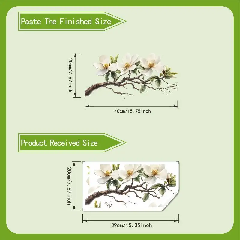 1pc Elegant White Magnolia Blossom Wall Decal Self-Adhesive Removable Sticker Perfect For Living Room