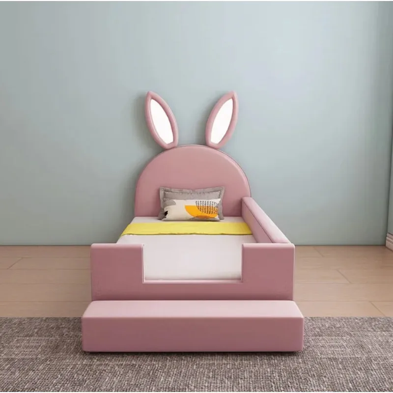 Cartoon single bed baby with guardrail small bed soft bed