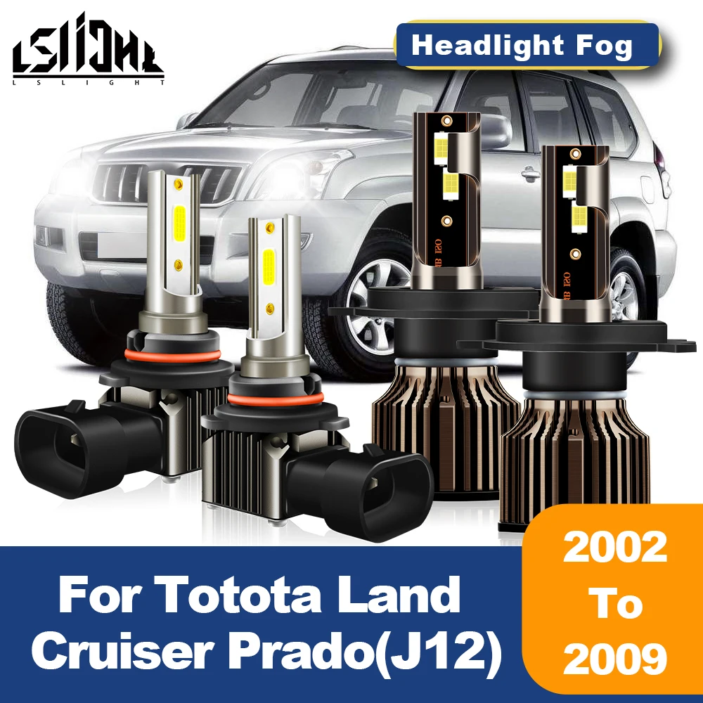 4x LED Headlight Bulb 12-24V Car Light Auto Fog Lamp For Toyota Land Cruiser Prado (J12) 2002 2003 2004 2005 2006 2007 2008 2009