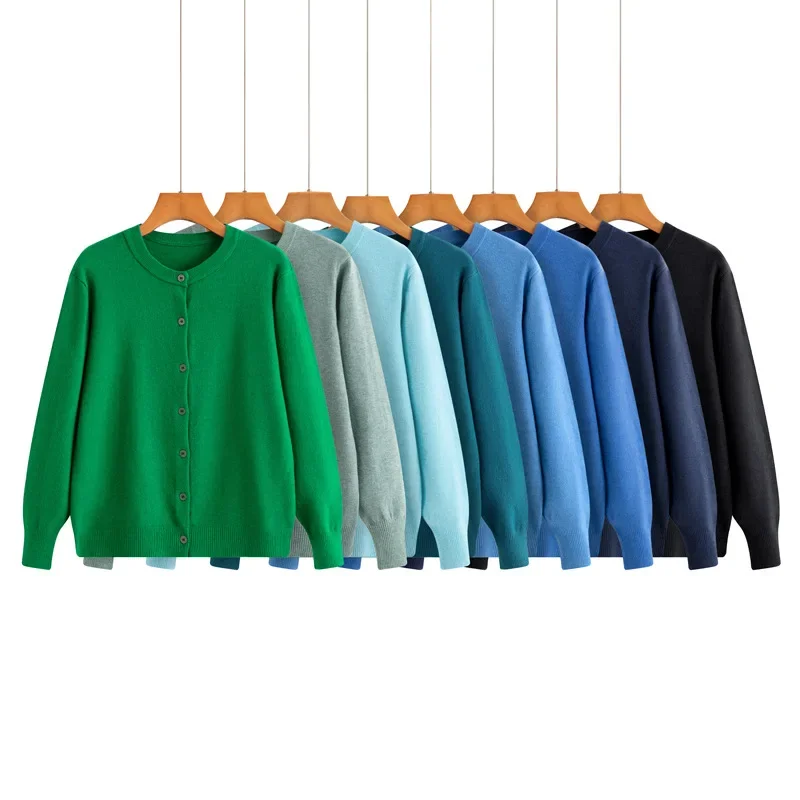 

Весенне-осенние вязаные эластичные пальто с круглым вырезом, кашемировые кардиганы, однотонные однобортные женские свитера, женские кардиганы, свитер