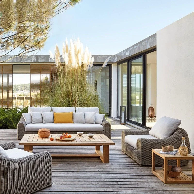Outdoor rattan sofa combination, courtyard open-air garden balcony rattan chair sofa, model room rattan outdoor