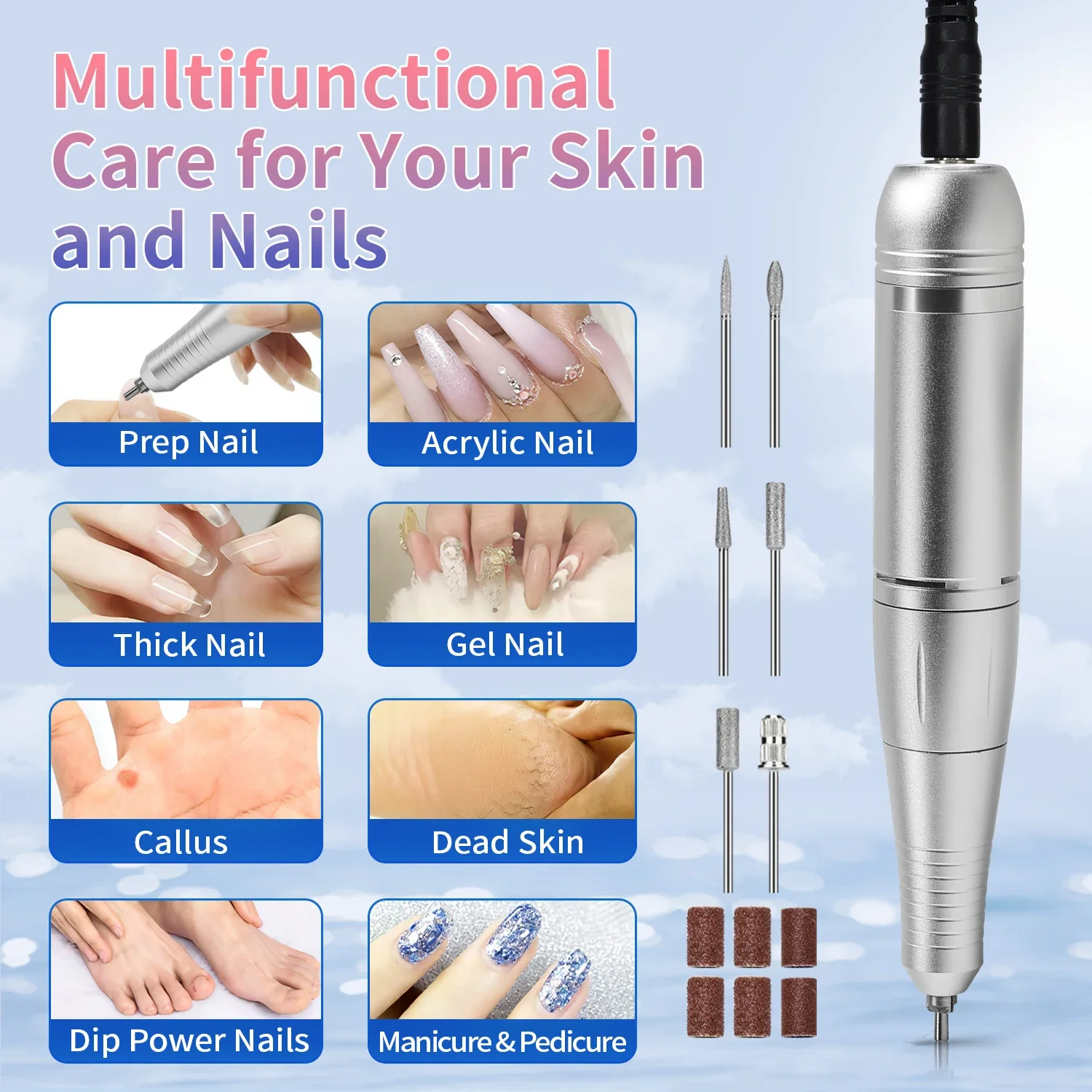 45000RPM ネイルドリルマシンポータブルマニキュアジェルサンダー電動プロフェッショナルネイル旋盤 HD 液晶ディスプレイマニキュアケア