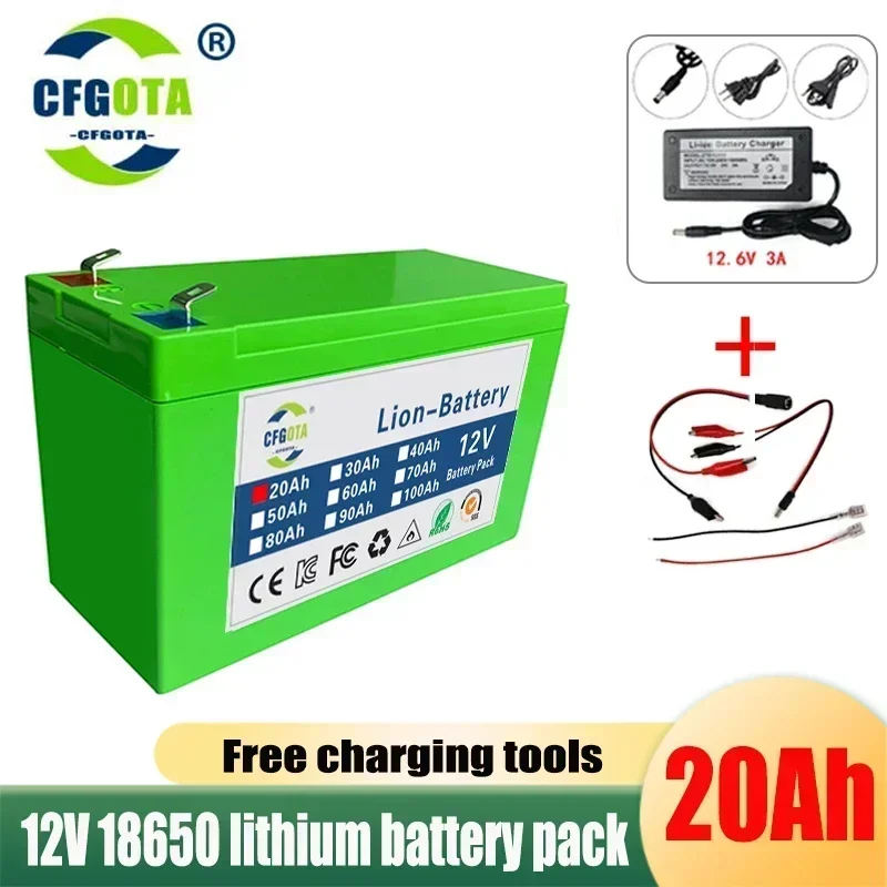 

New pattern 12V 20Ah 18650 lithium battery pack built-in 20A high current BMS, used for sprayer+12.6V 3A charger