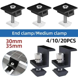 Solar Panel Mounting Fixing Clamp Adjustable Bracket End & Mid Clamp PV Panel Clip for Solar Panel PV System Install Accessories