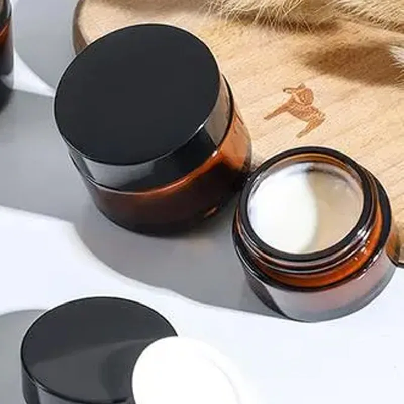 Round Amber Glass Cream Jars, Frascos de vidro cosméticos com junta à prova de vazamento para loção, Frasco de recipiente vazio, 5g, 10g, 10Pcs