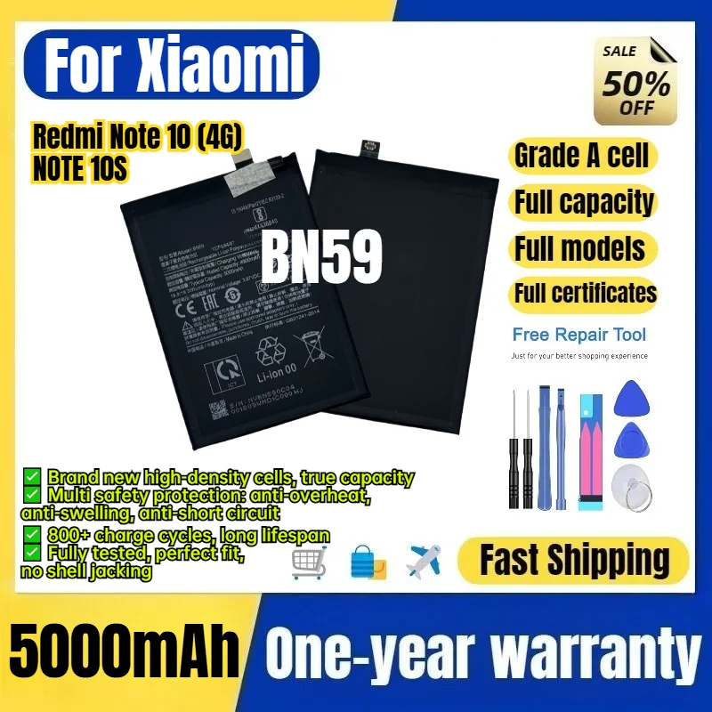 BN59 for Xiaomi Redmi Note 10 (4G)/NOTE 10S Phone Battery 0 Cycle High Capacity Battery Replacement Bateria Grade A Cell  Tools