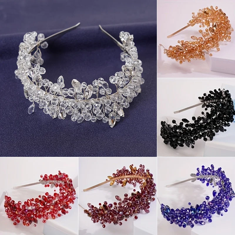 Trendy Crystal Bridal Crown Headband Silver Rhinestones Luxury Crystal Brides Headpiece Handmade Party Wedding Hair Accessories